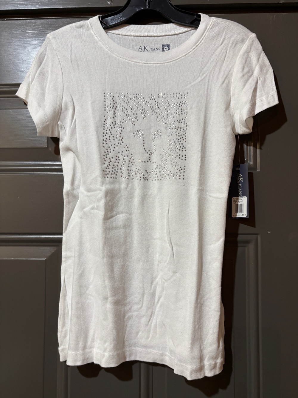 Anne Klein  White Short-Sleeve Lion Logo Rhinestone Tee